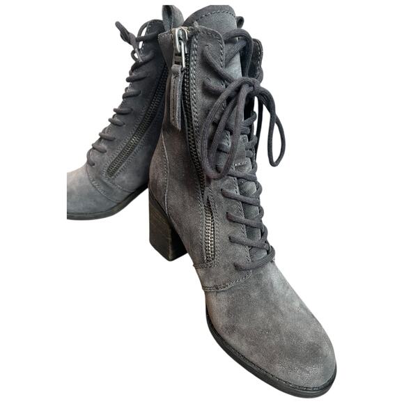 Dolce Vita Gray Suede Lace Up Ankle Boots Block Heel Side Zip - 9 - Picture 5 of 11
